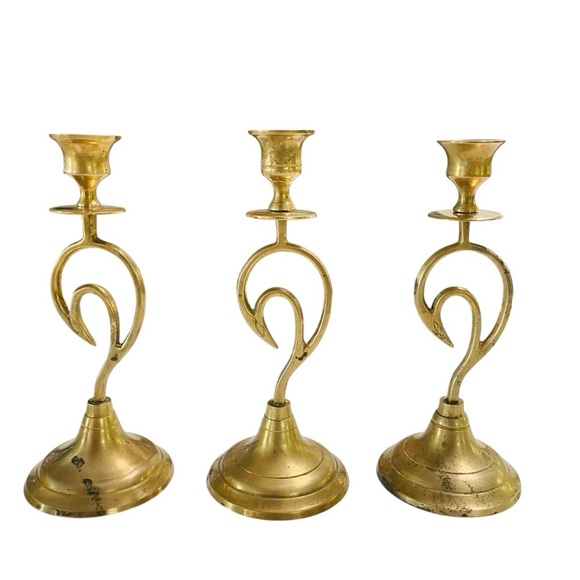 Vintage Mid-Century Modern Brass Swirl Candlestick Holders (Set of 3) - Picture 2 of 14
